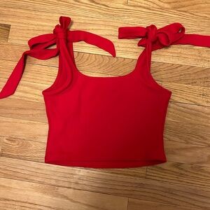 Red shoulder tie tank top